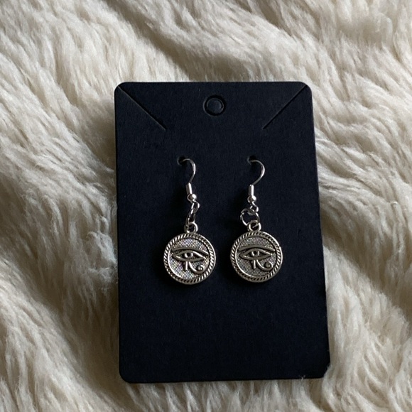 Artisan Egyptian Eye of Horus earrings Protection Amulet sterling silver hooks - Picture 2 of 8
